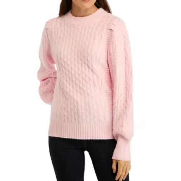 Crown & Ivy Pink Blush Relaxed Cable Knit Table Sweater - Picture 1 of 11